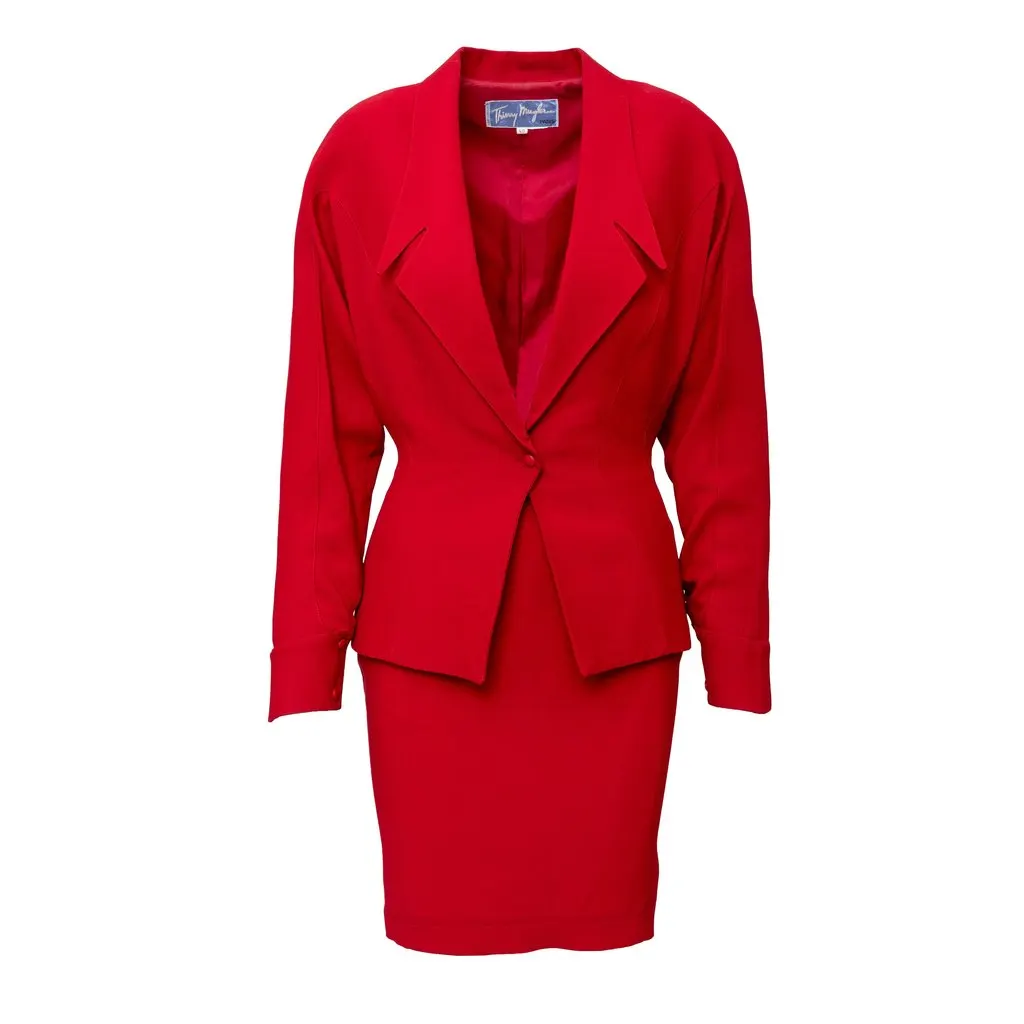 Thierry Mugler Vintage Jacket and Skirt Set - '80s Red Wool Good - Front View