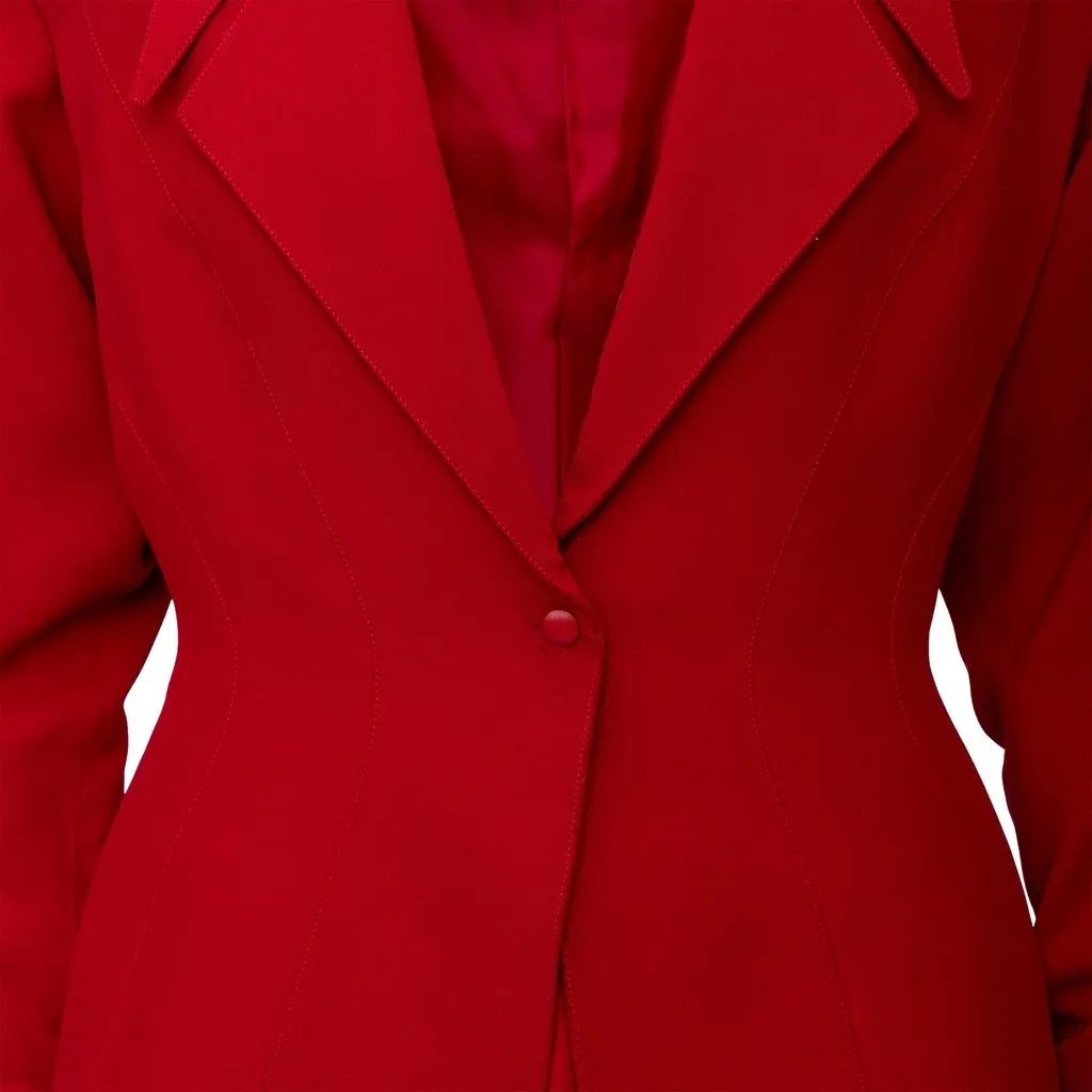 Thierry Mugler Vintage Jacket and Skirt Set - '80s Red Wool Good - Inside View