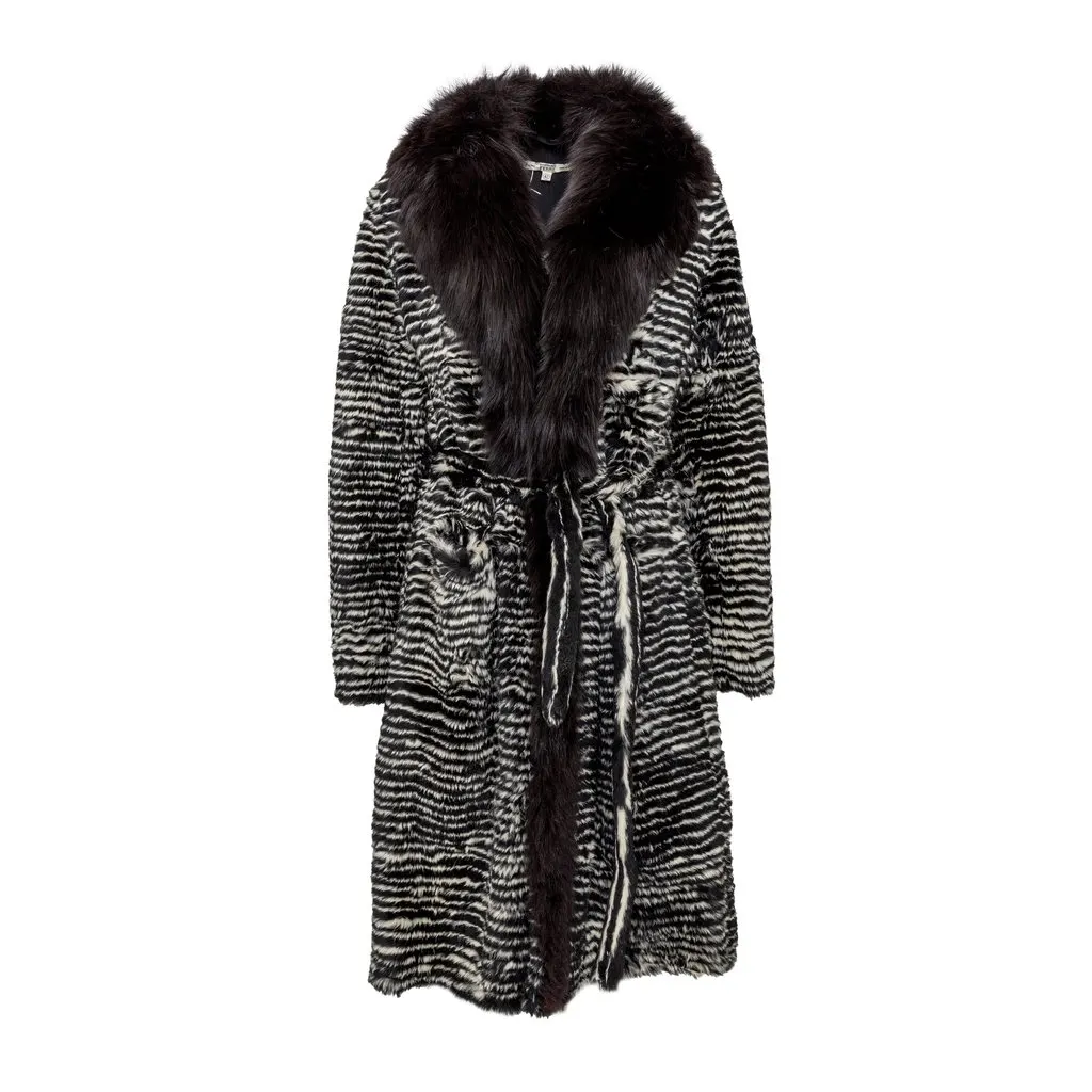 Gianfranco Ferré Rabbit and Fox Fur Coat - '90s Black Good - Front View