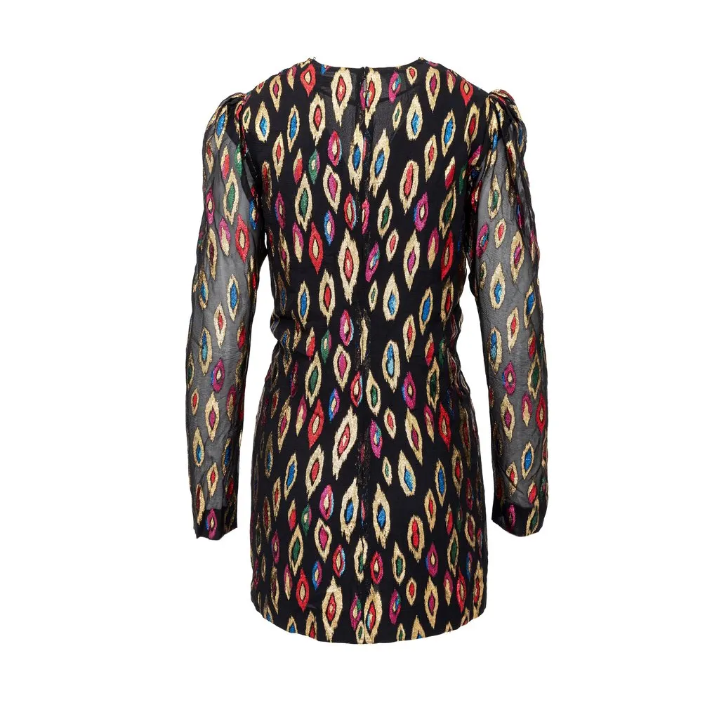 Saint Laurent Peacock Jacquard Cocktail Dress - '20s Black Canvas Good - Back View