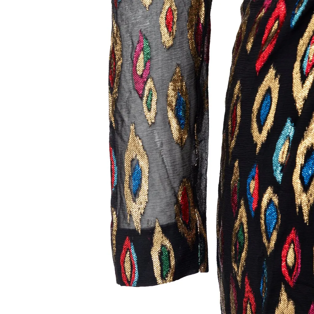 Saint Laurent Peacock Jacquard Cocktail Dress - '20s Black Canvas Good - Model View