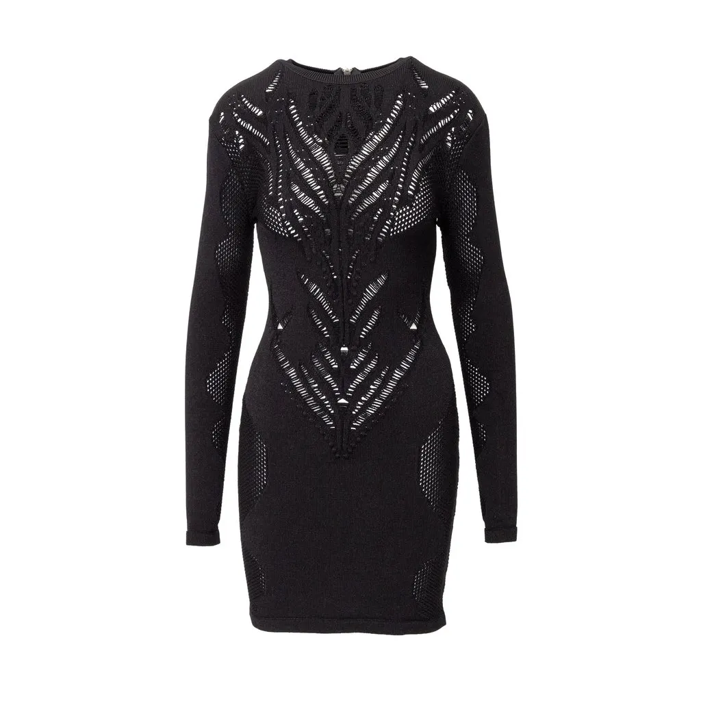 Balmain Stretchy Jacquard Dress - '10s Black Canvas Good - Front View