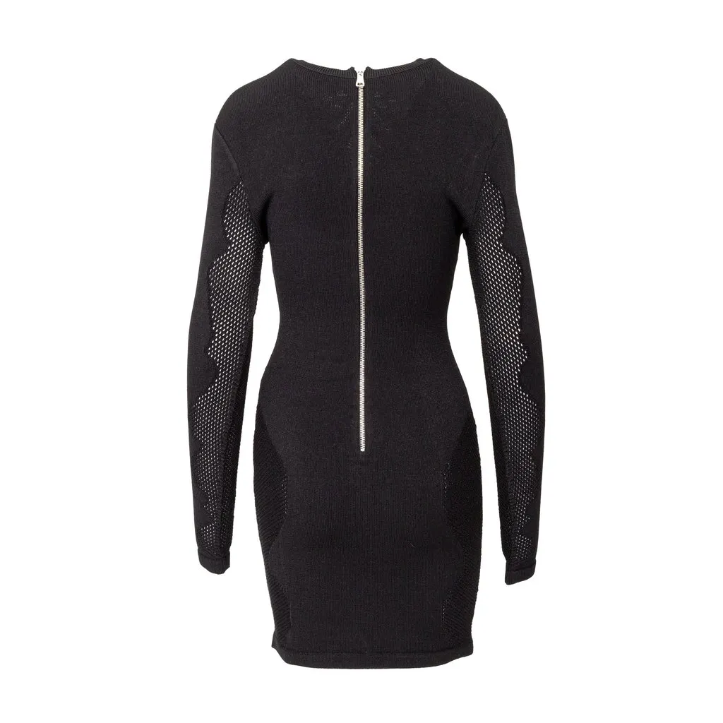 Balmain Stretchy Jacquard Dress - '10s Black Canvas Good - Inside View