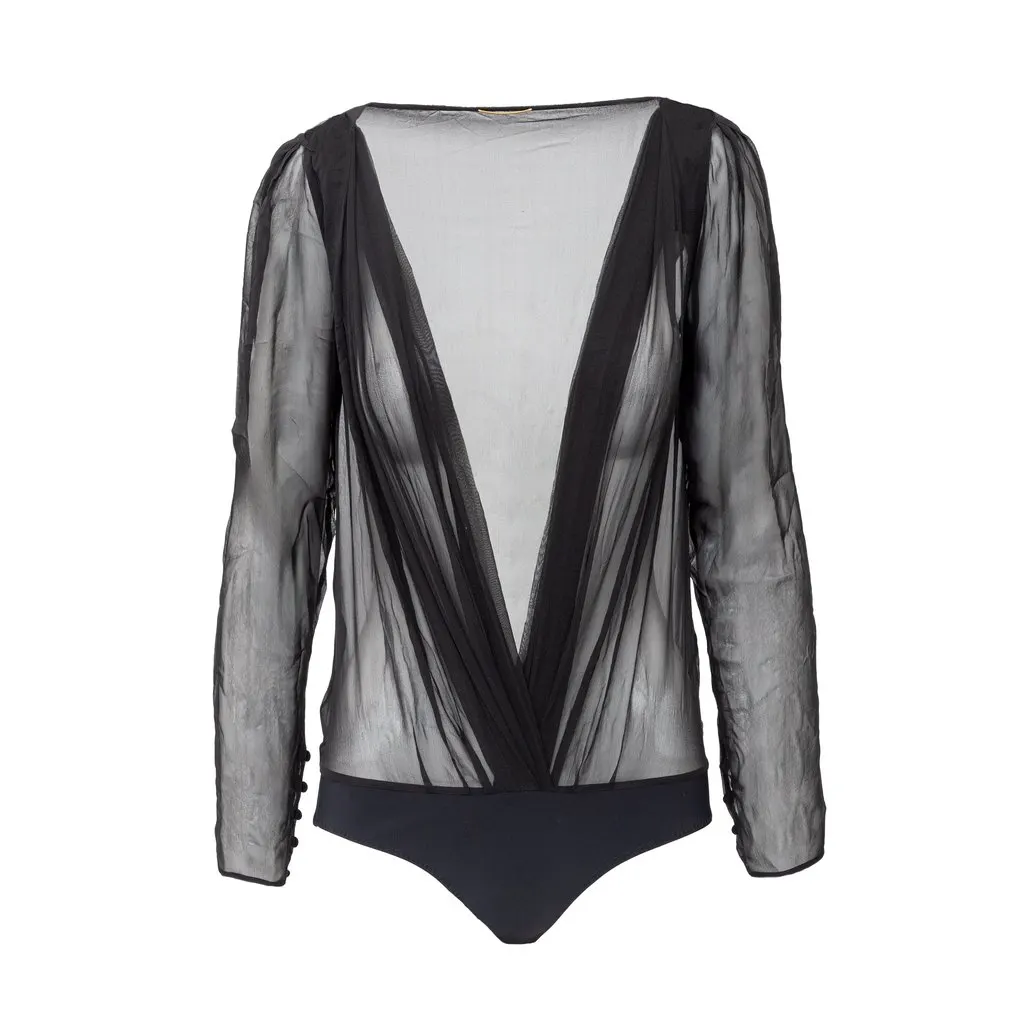 Saint Laurent Sheer Bodysuit - '10s Red Good - Front View