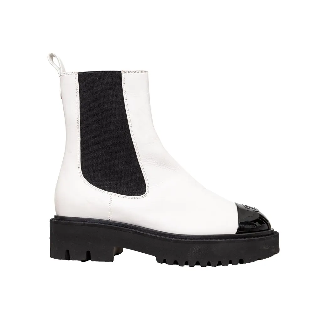 Chanel Patent Leather Ankle Boots - '10s Black Leather Good - Front View
