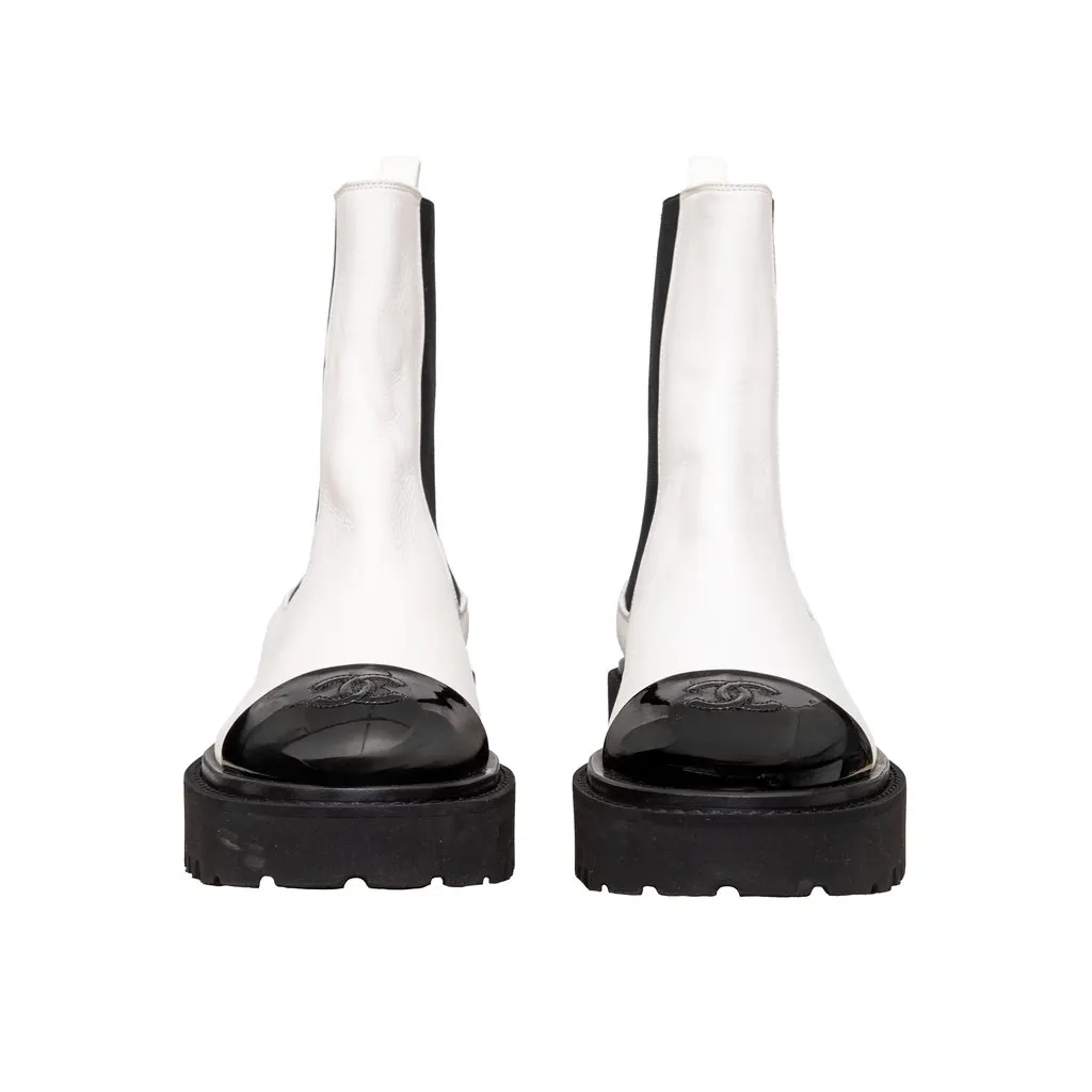 Chanel Patent Leather Ankle Boots - '10s Black Leather Good - Model View