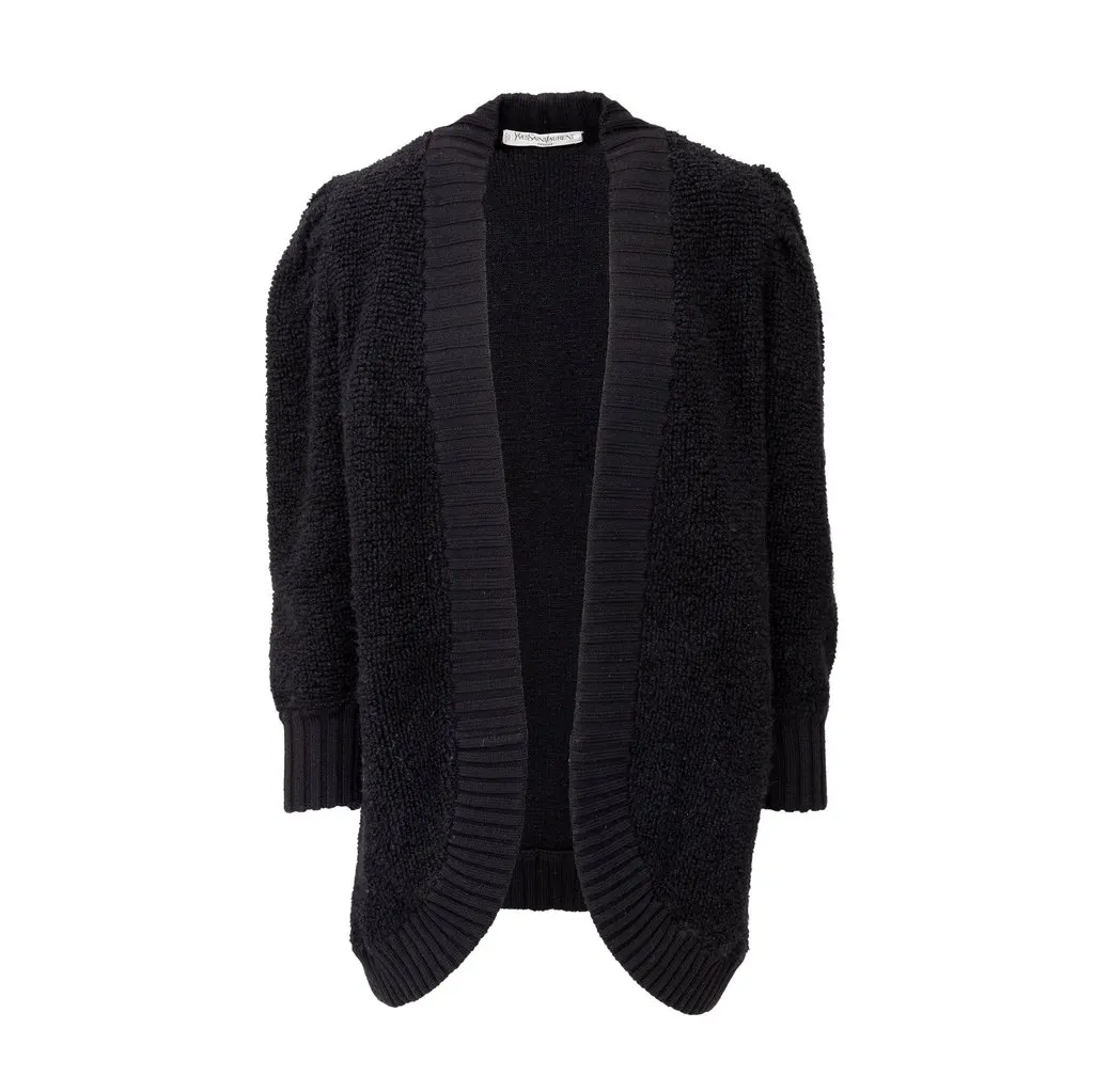 Yves Saint Laurent Tricot Cardigan - '90s Black Wool Good - Front View