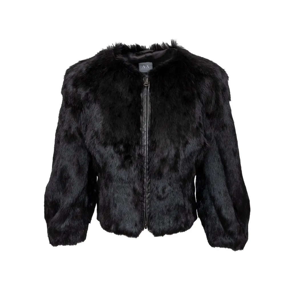 Unsigned Faux Fur Jacket - '10s Black Satin Good - Front View