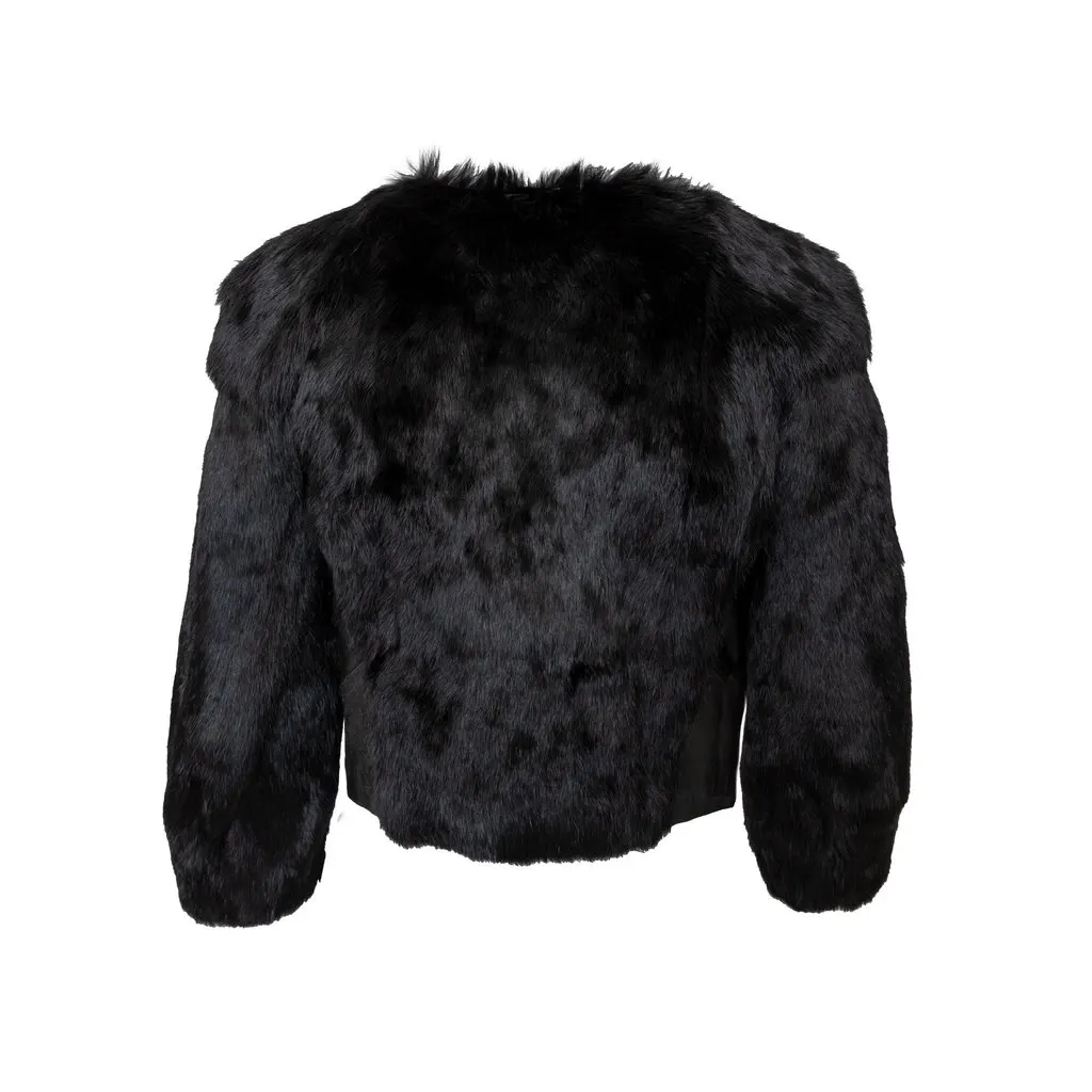 Unsigned Faux Fur Jacket - '10s Black Satin Good - Back View