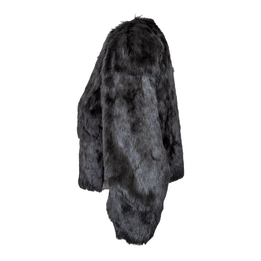 Unsigned Faux Fur Jacket - '10s Black Satin Good - Inside View