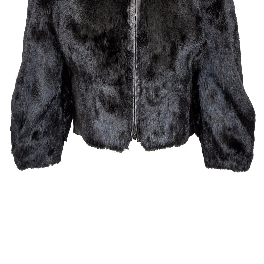Unsigned Faux Fur Jacket - '10s Black Satin Good - Box View