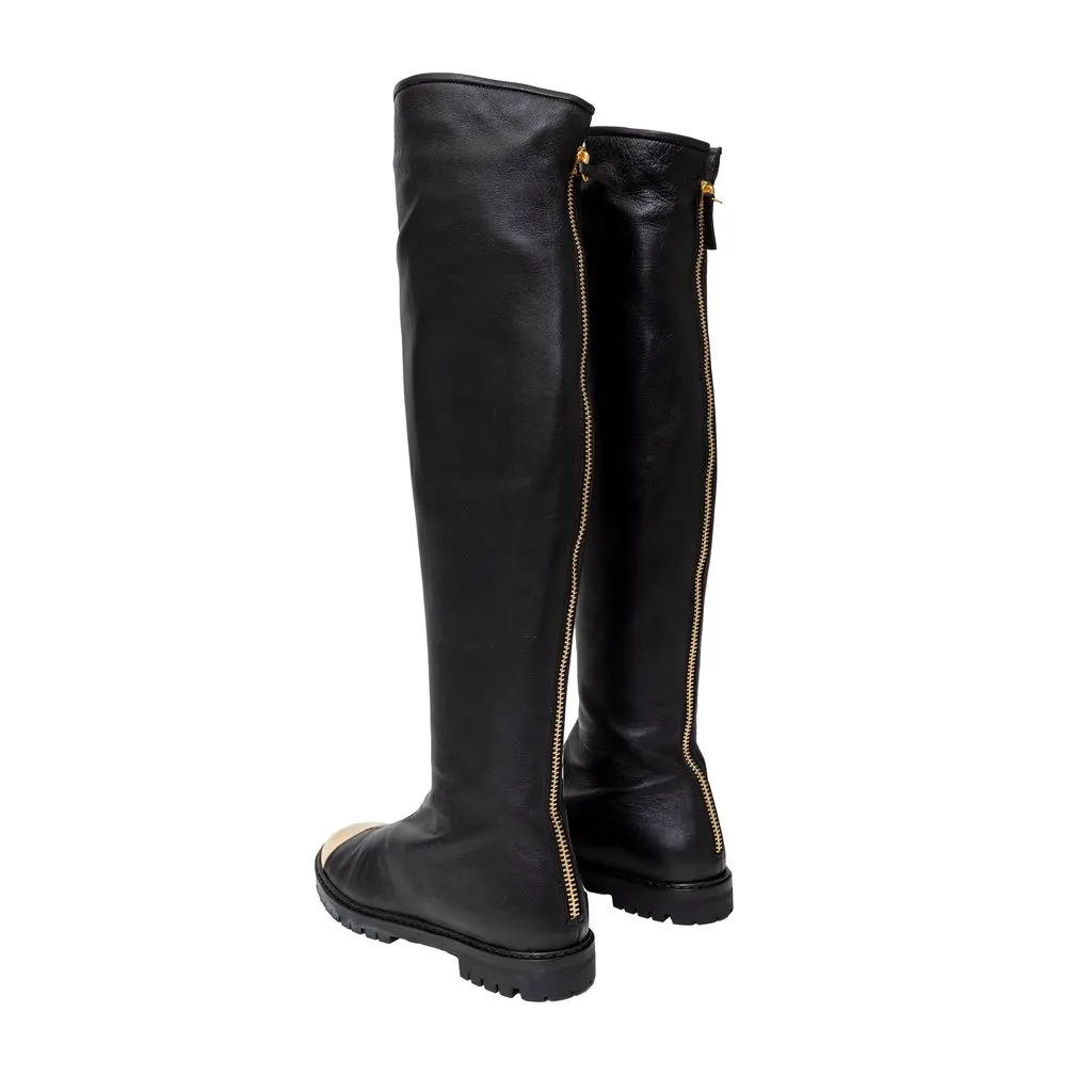 Giuseppe Zanotti Dalila Leather Metal Toe Boots - '10s Black Leather Good - Back View