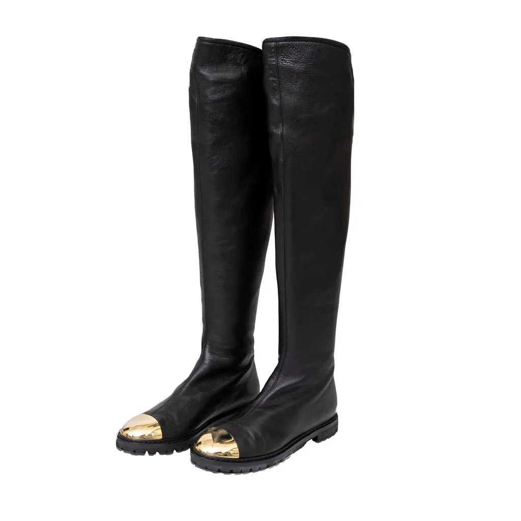 Giuseppe Zanotti Dalila Leather Metal Toe Boots - '10s Black Leather Good - Inside View