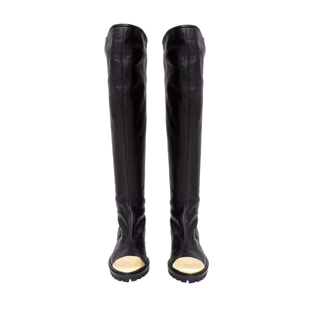 Giuseppe Zanotti Dalila Leather Metal Toe Boots - '10s Black Leather Good - Model View