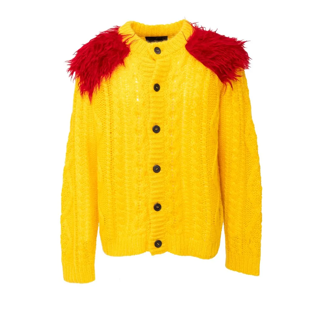 Prada Mohair Cardigan with Fur - '10s Red Wool Good - Front View