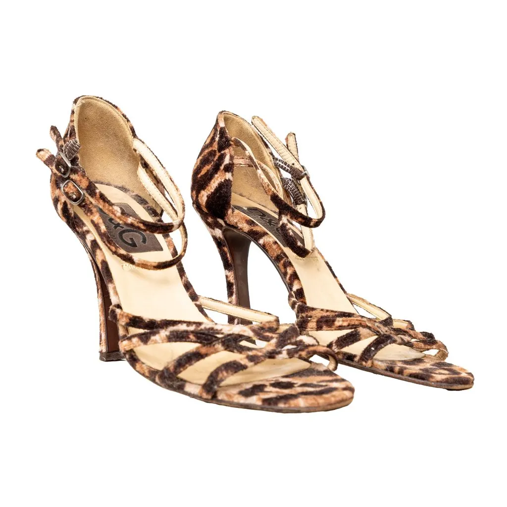 Dolce & Gabbana Animal Print Strappy Heels - '00s MultiColor Velvet Good - Inside View