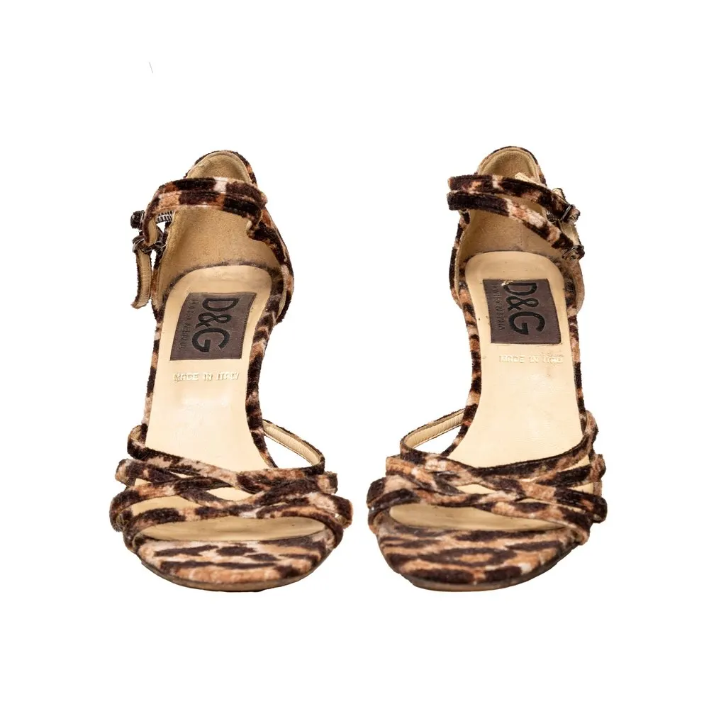 Dolce & Gabbana Animal Print Strappy Heels - '00s MultiColor Velvet Good - Model View