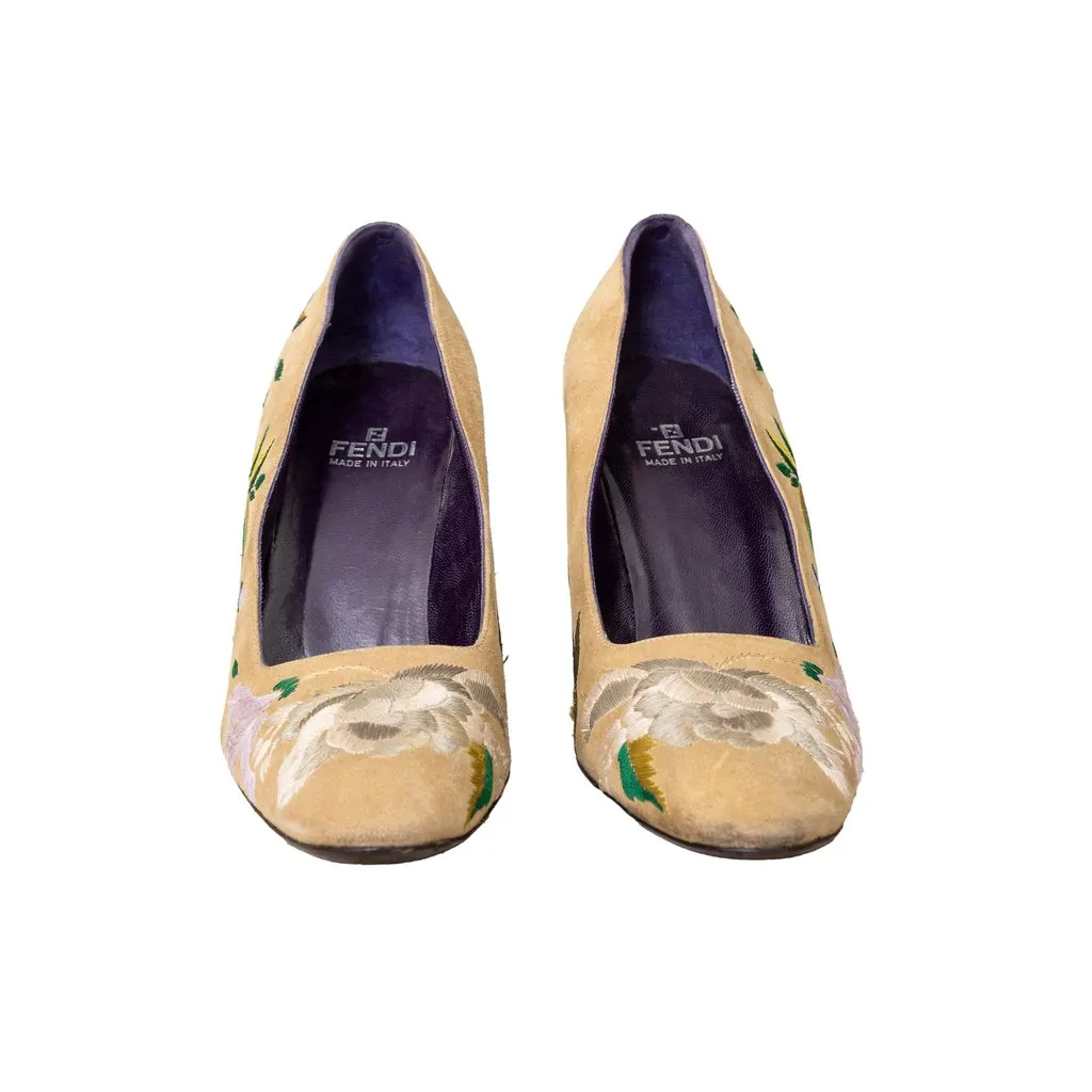 Fendi Vintage Embroidered Wedge Heels - '00s Red Suede Good - Inside View