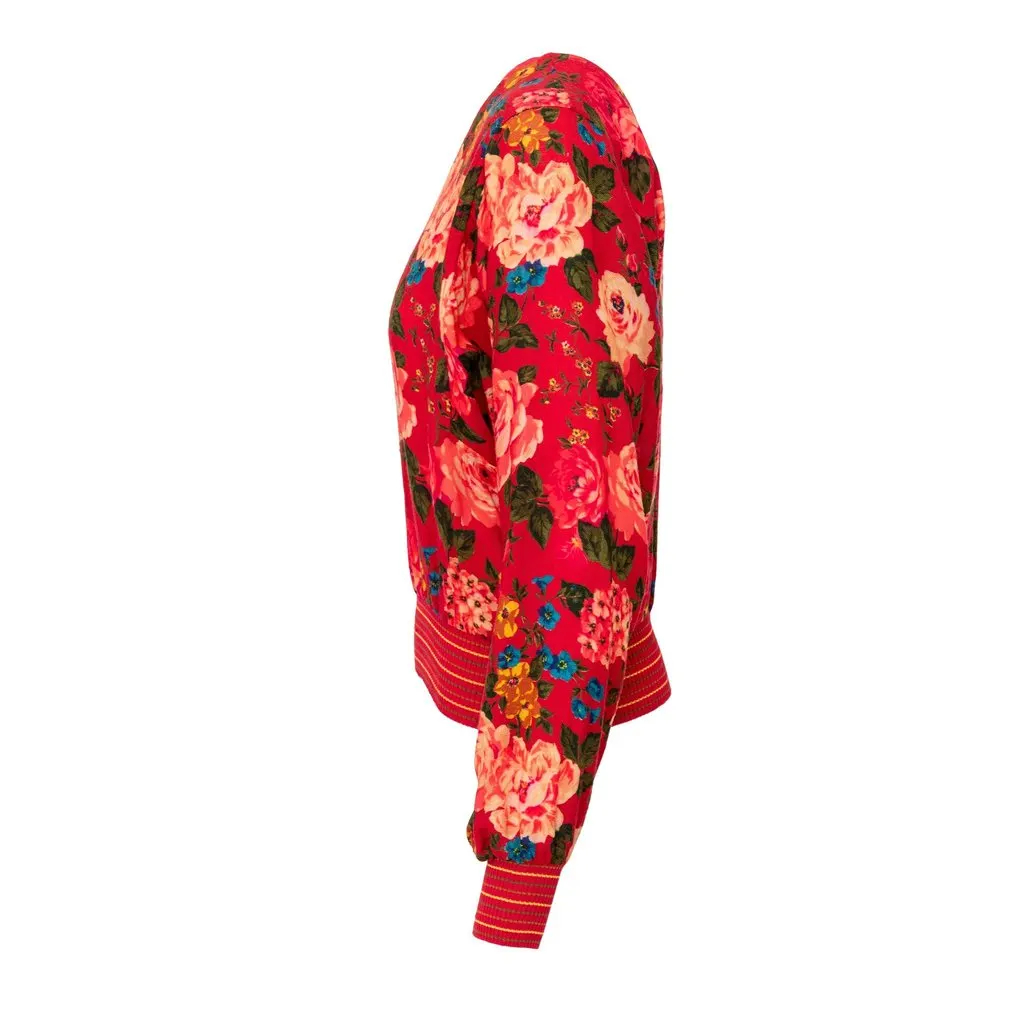 Emanuel Ungaro Floral Printed Wool Top - '90s Red Wool Good - Back View