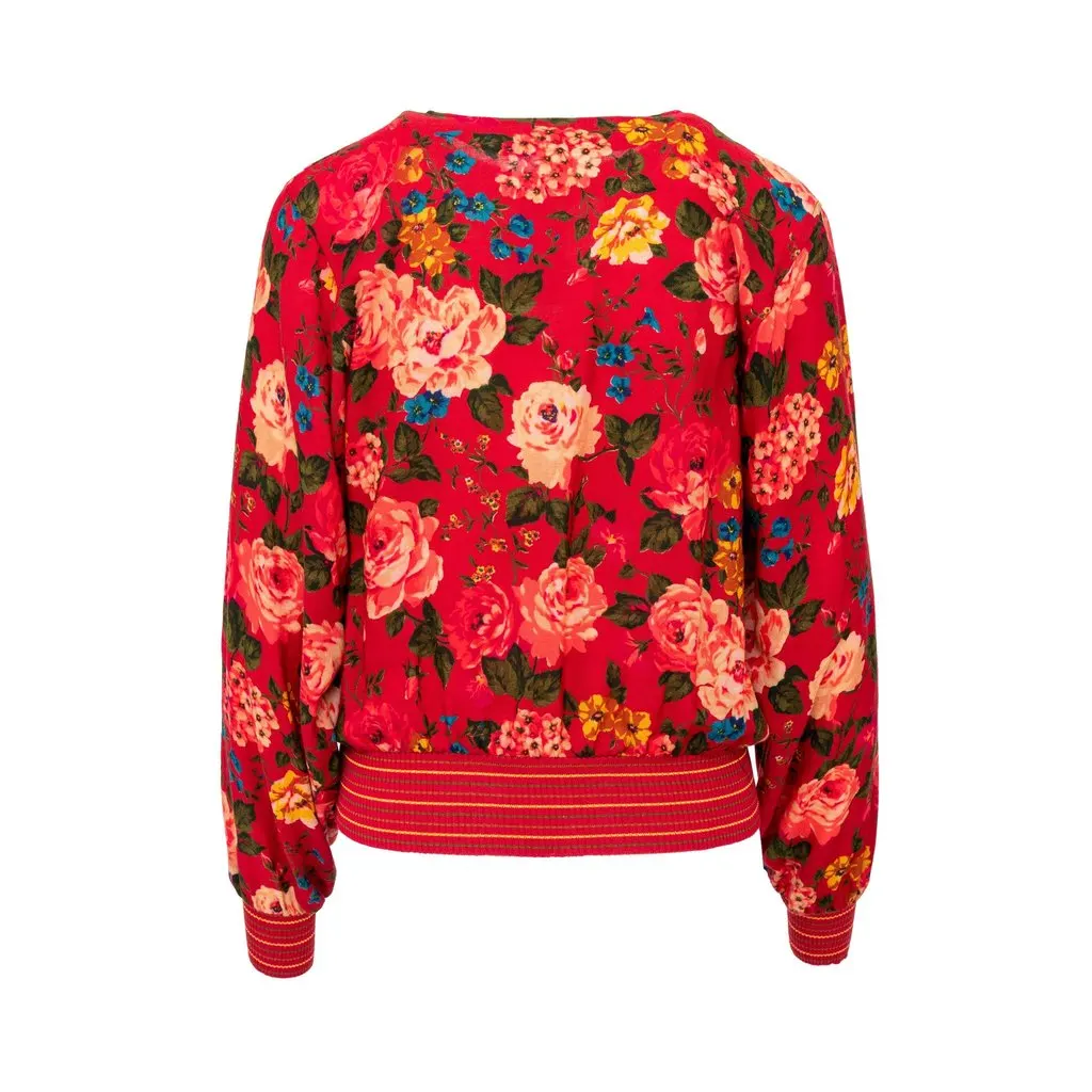 Emanuel Ungaro Floral Printed Wool Top - '90s Red Wool Good - Inside View