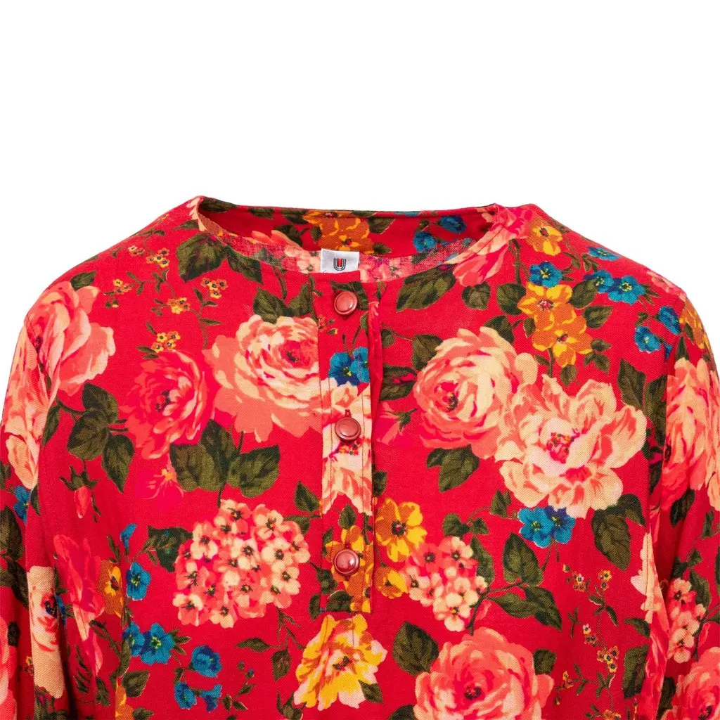 Emanuel Ungaro Floral Printed Wool Top - '90s Red Wool Good - Model View