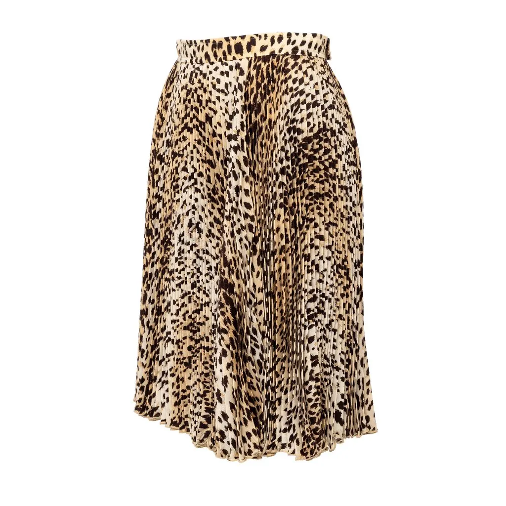 Valentino Miss V Leopard Print Pleated Skirt - '90s MultiColor Wool Good - Back View