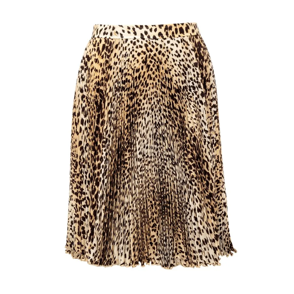 Valentino Miss V Leopard Print Pleated Skirt - '90s MultiColor Wool Good - Inside View