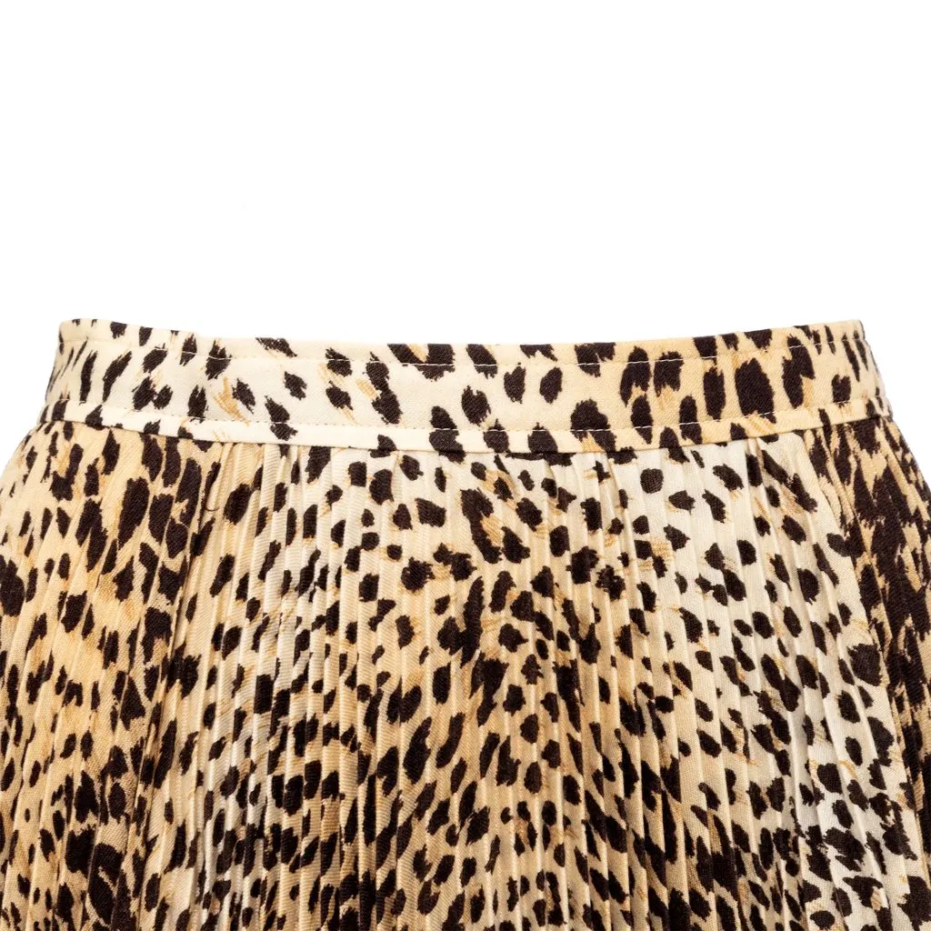 Valentino Miss V Leopard Print Pleated Skirt - '90s MultiColor Wool Good - Model View