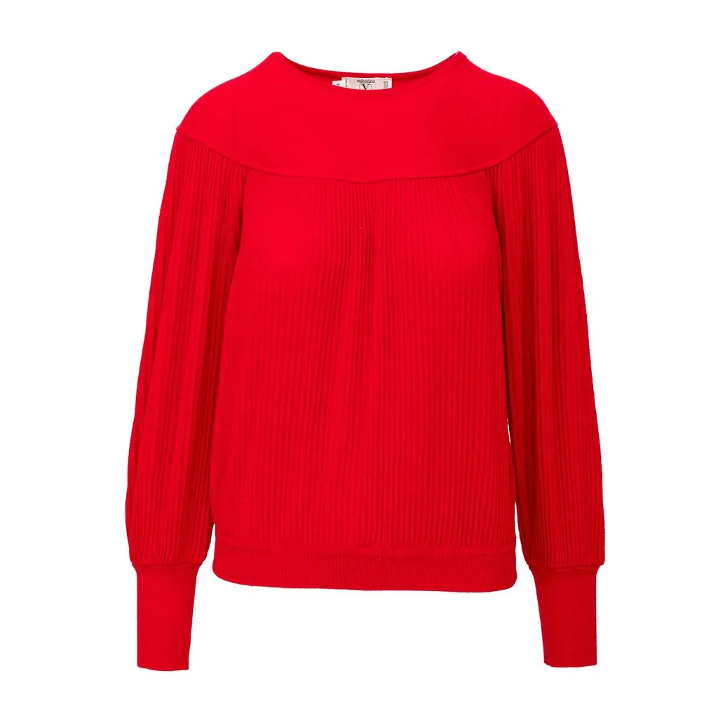Valentino Studio Pleated Knit Top - '80s Red Wool Good - Front View