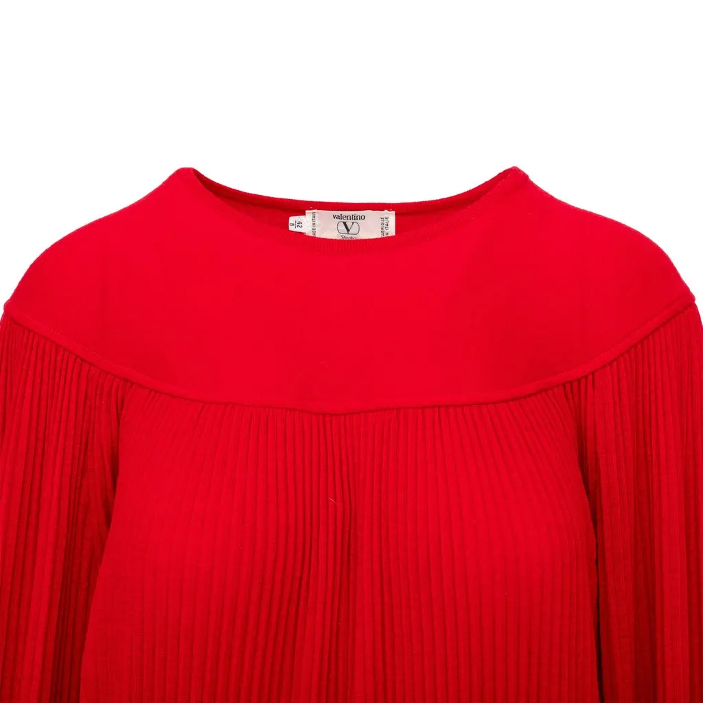 Valentino Studio Pleated Knit Top - '80s Red Wool Good - Model View