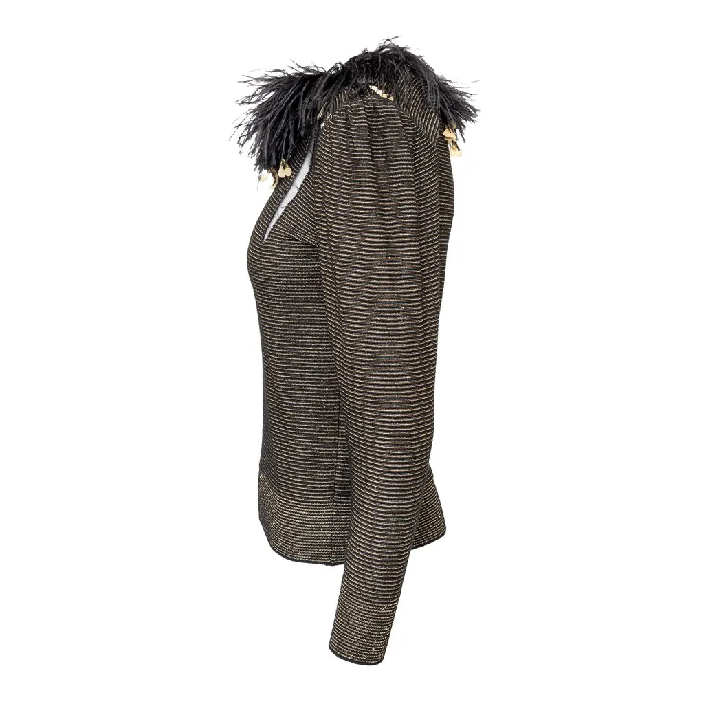 Valentino Boutique Feather Trim Top - '80s Gold Good - Back View