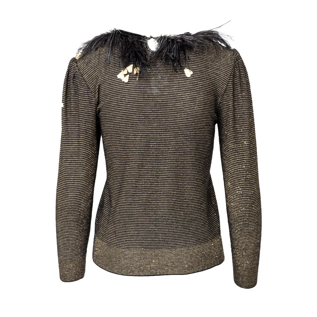 Valentino Boutique Feather Trim Top - '80s Gold Good - Inside View