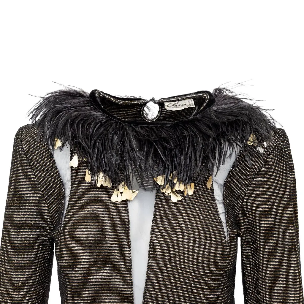 Valentino Boutique Feather Trim Top - '80s Gold Good - Model View