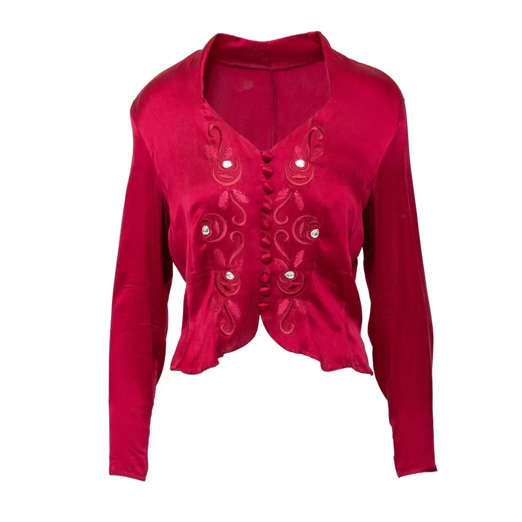 Unsigned Vintage Silk Top - '90s Red Silk Good - Front View