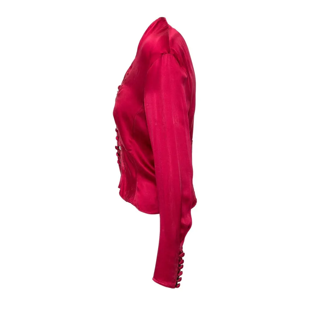 Unsigned Vintage Silk Top - '90s Red Silk Good - Back View