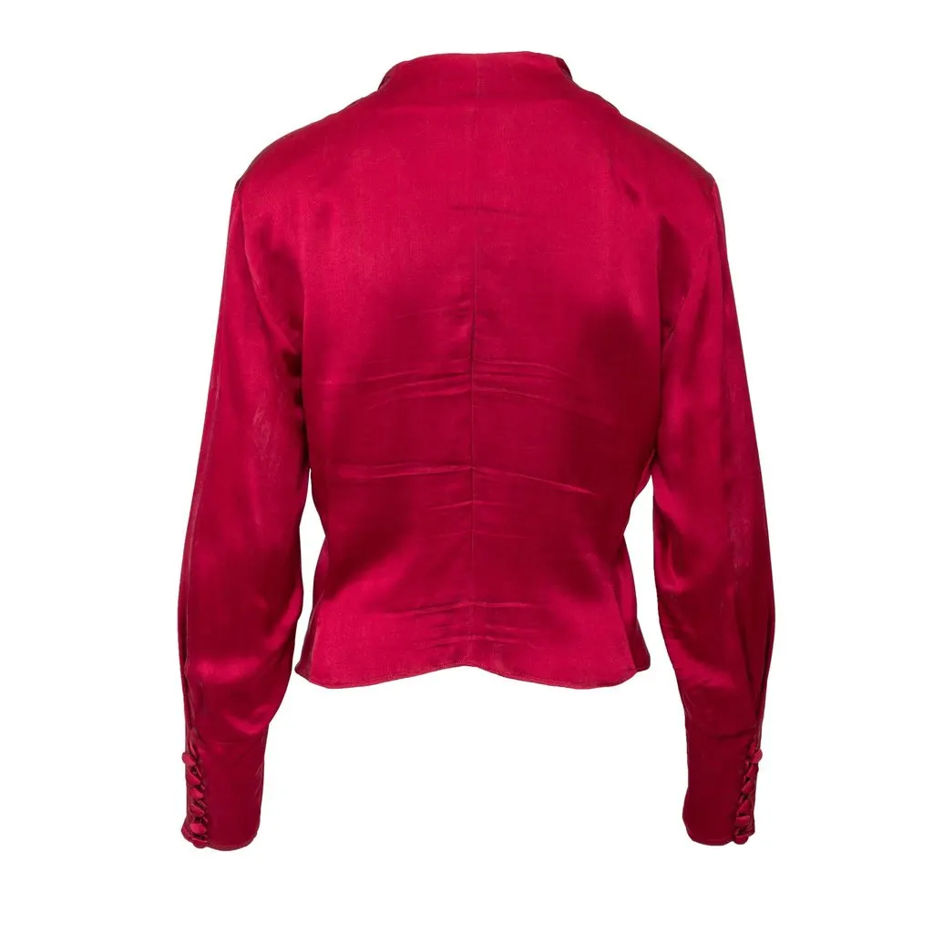 Unsigned Vintage Silk Top - '90s Red Silk Good - Inside View