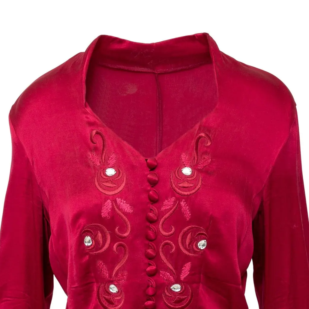 Unsigned Vintage Silk Top - '90s Red Silk Good - Model View