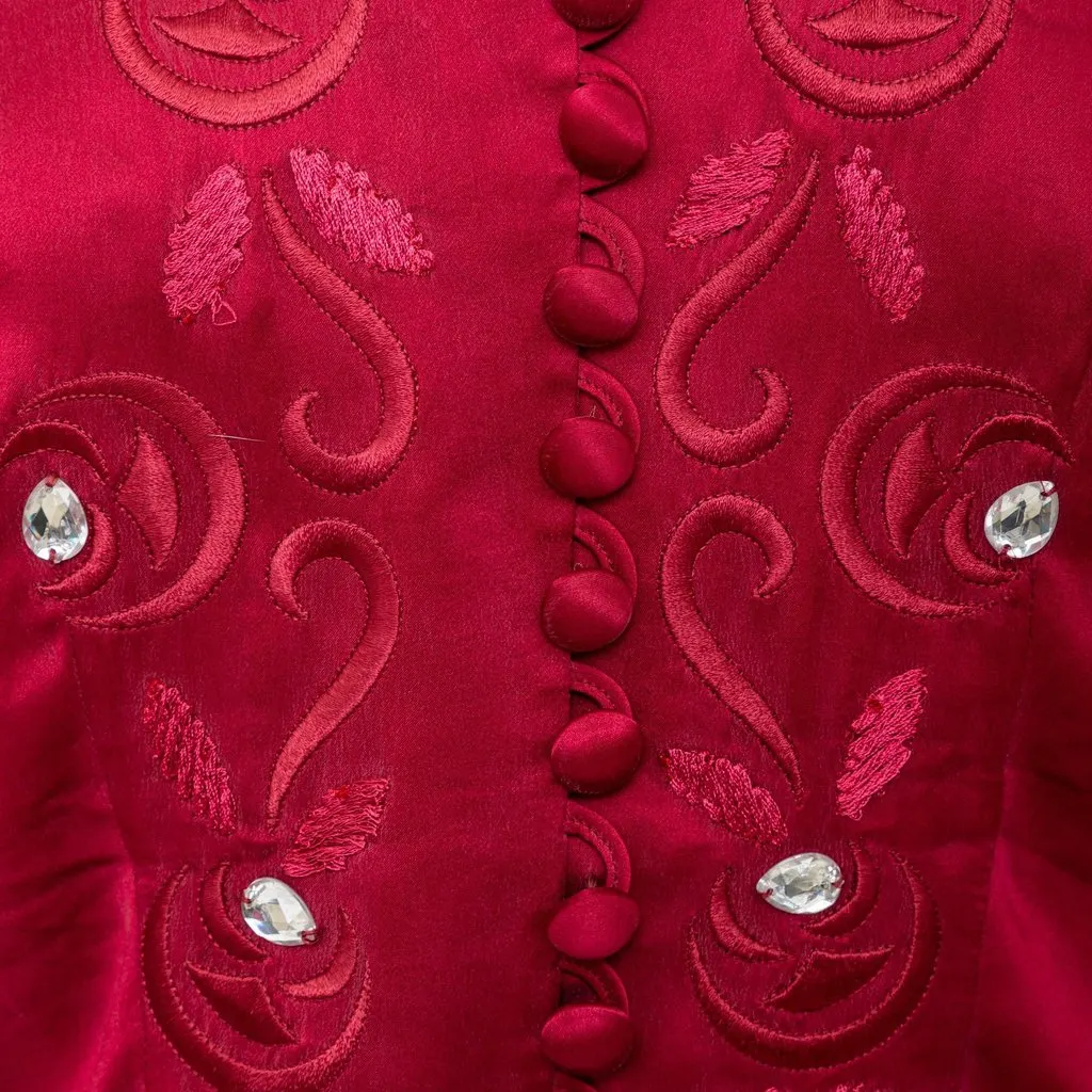 Unsigned Vintage Silk Top - '90s Red Silk Good - Box View