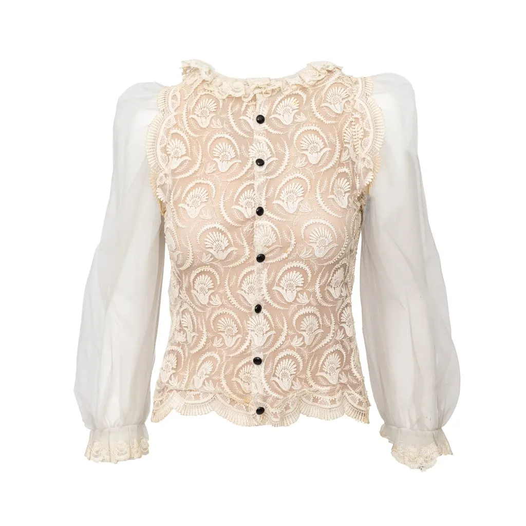 Unsigned Top - '00s Beige Lace Good - Front View