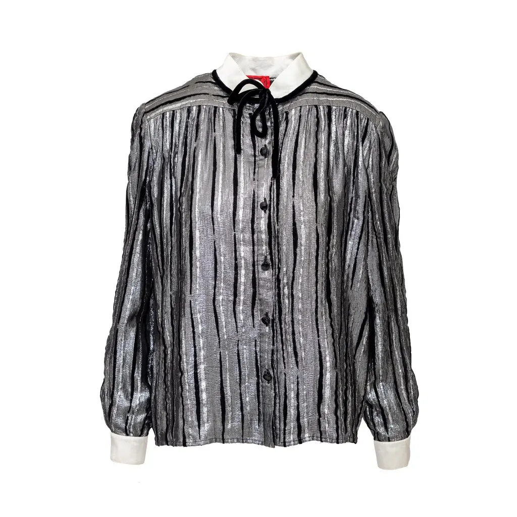 Valentino Night Glitter Shirt - '90s Black Silk Good - Front View
