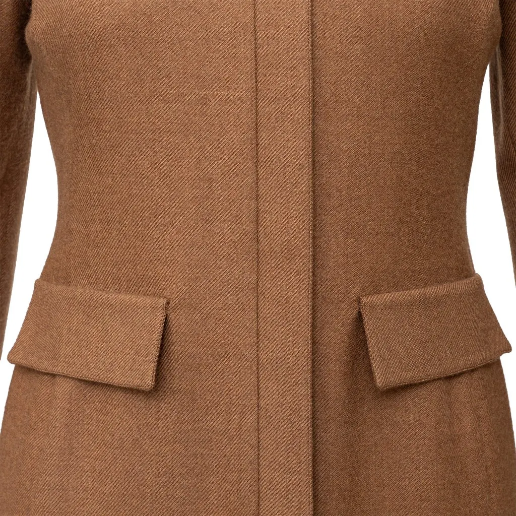 Valentino Boutique Pleated Wool Dress - '90s Brown Wool Good - Model View