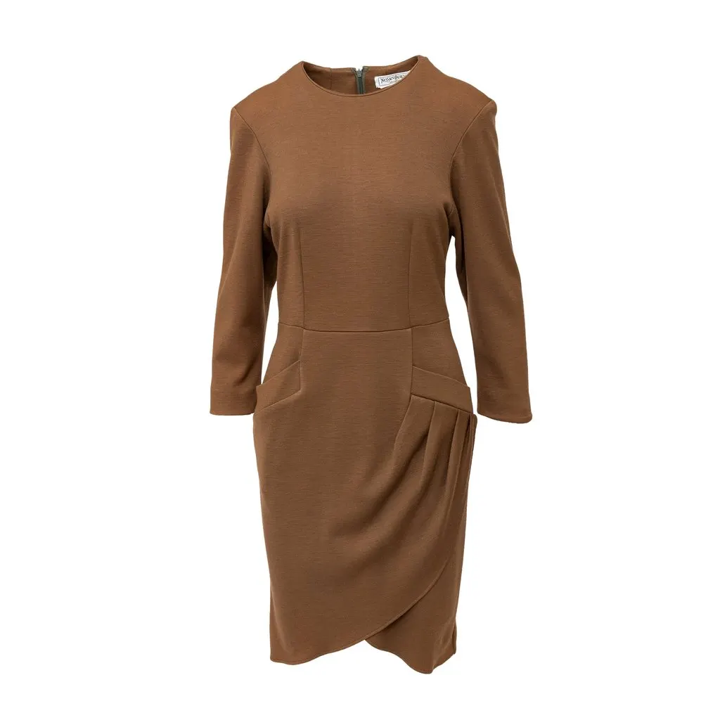 Saint Laurent Variation Wool Dress - '90s Brown Wool Good - Front View