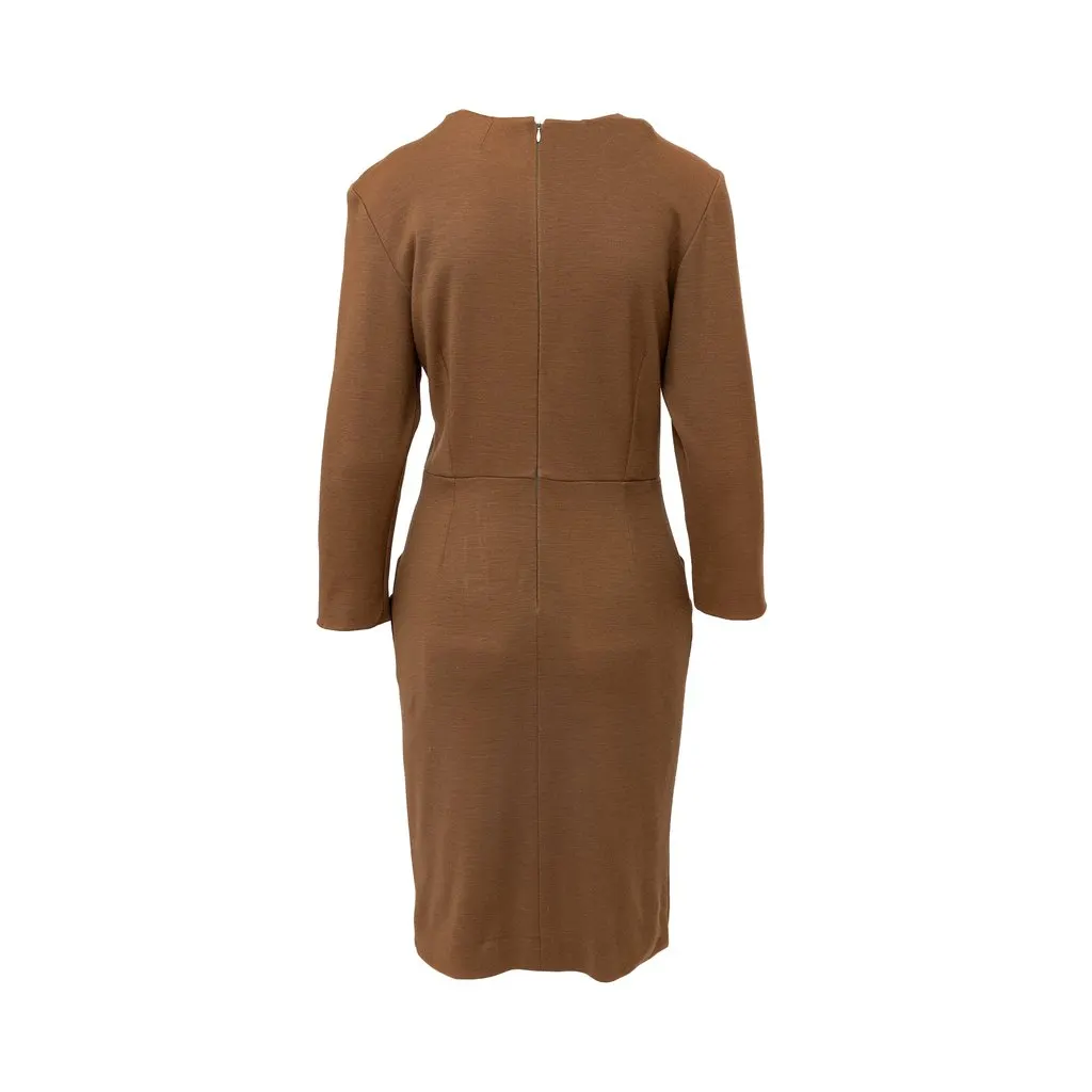 Saint Laurent Variation Wool Dress - '90s Brown Wool Good - Back View