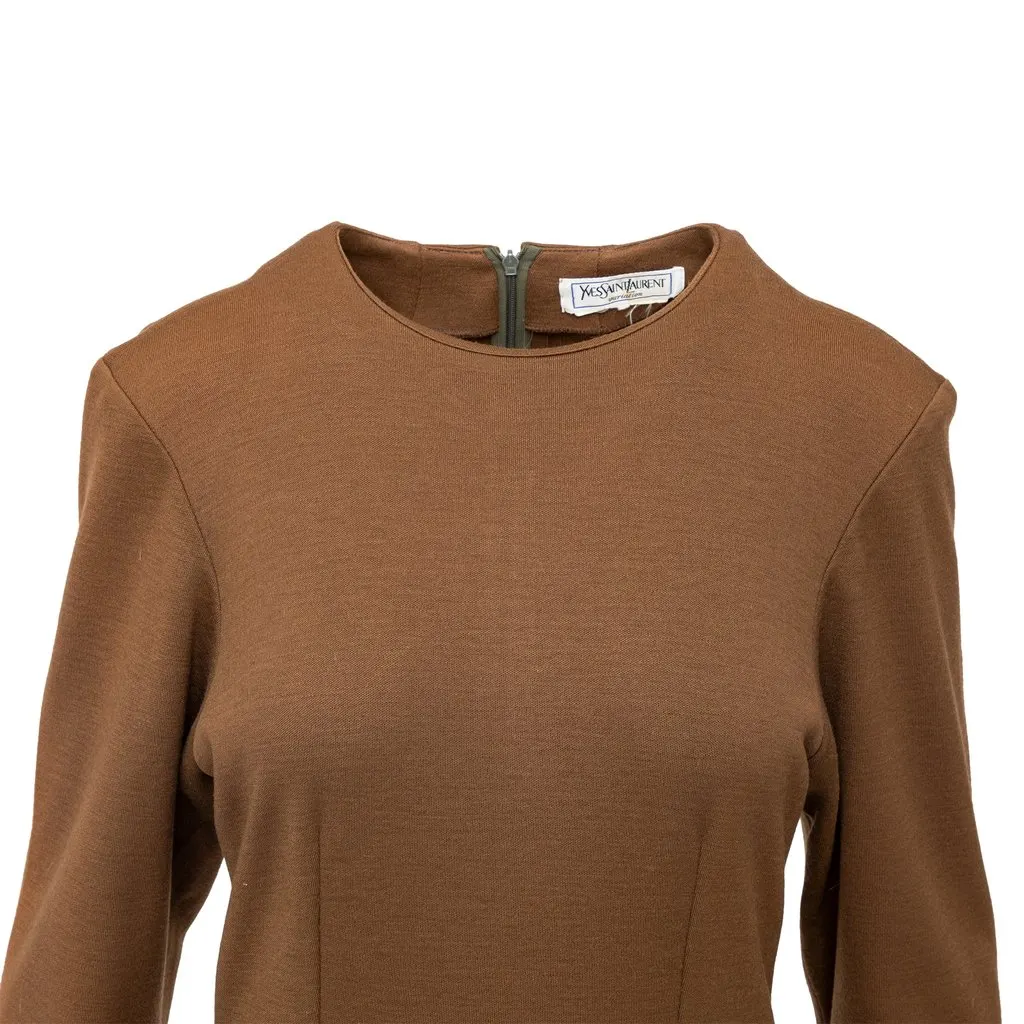 Saint Laurent Variation Wool Dress - '90s Brown Wool Good - Inside View