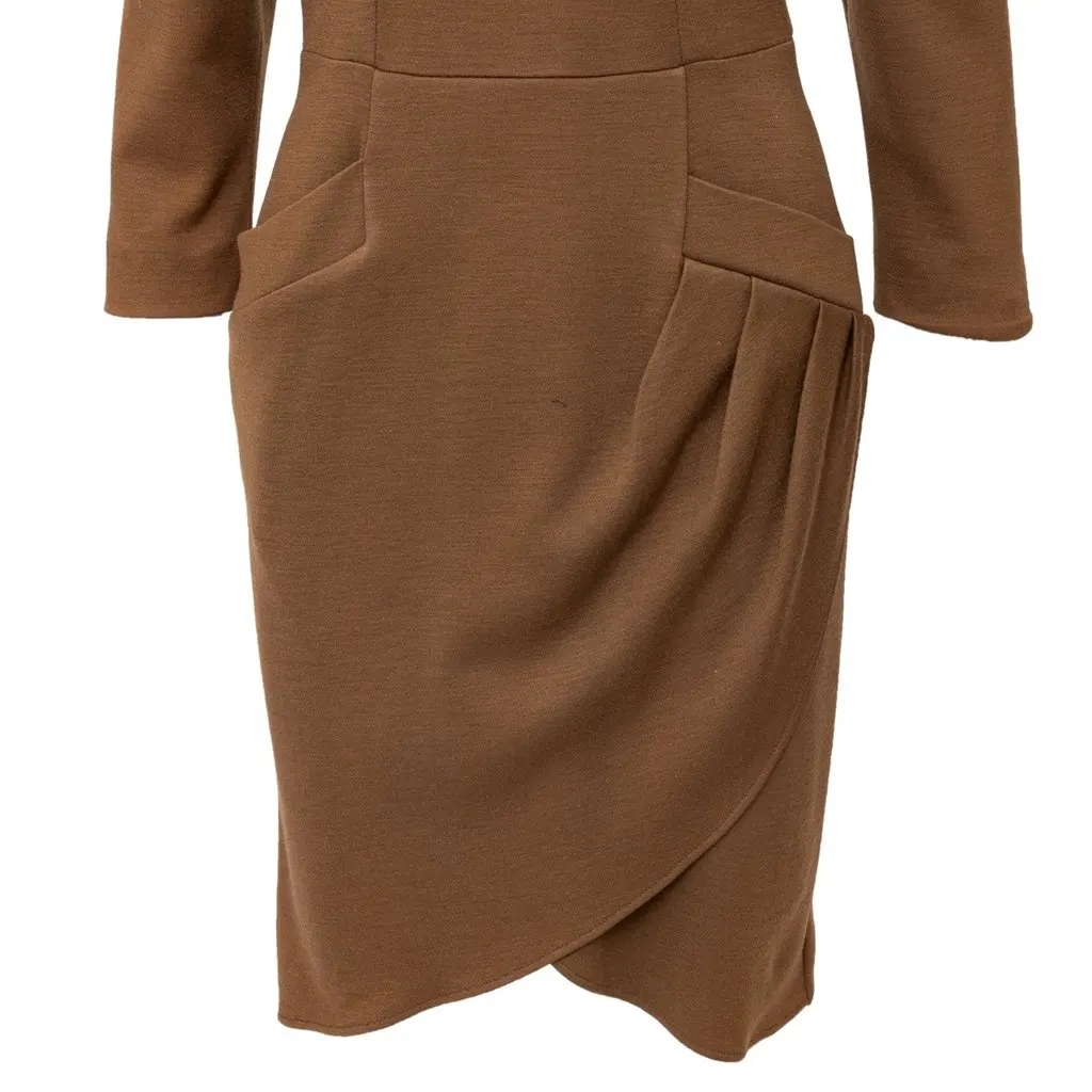 Saint Laurent Variation Wool Dress - '90s Brown Wool Good - Model View
