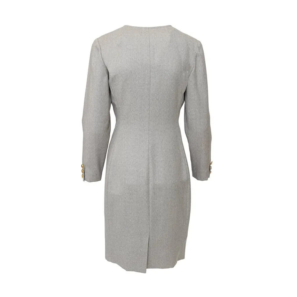 Valentino Miss V Wool Dress with Turtle Buttons - '90s Grey Wool Good - Back View