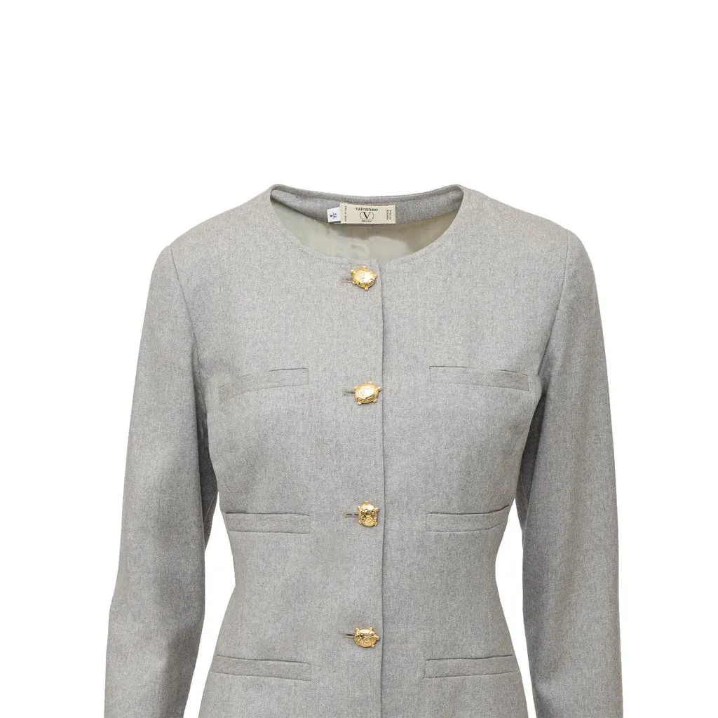 Valentino Miss V Wool Dress with Turtle Buttons - '90s Grey Wool Good - Inside View