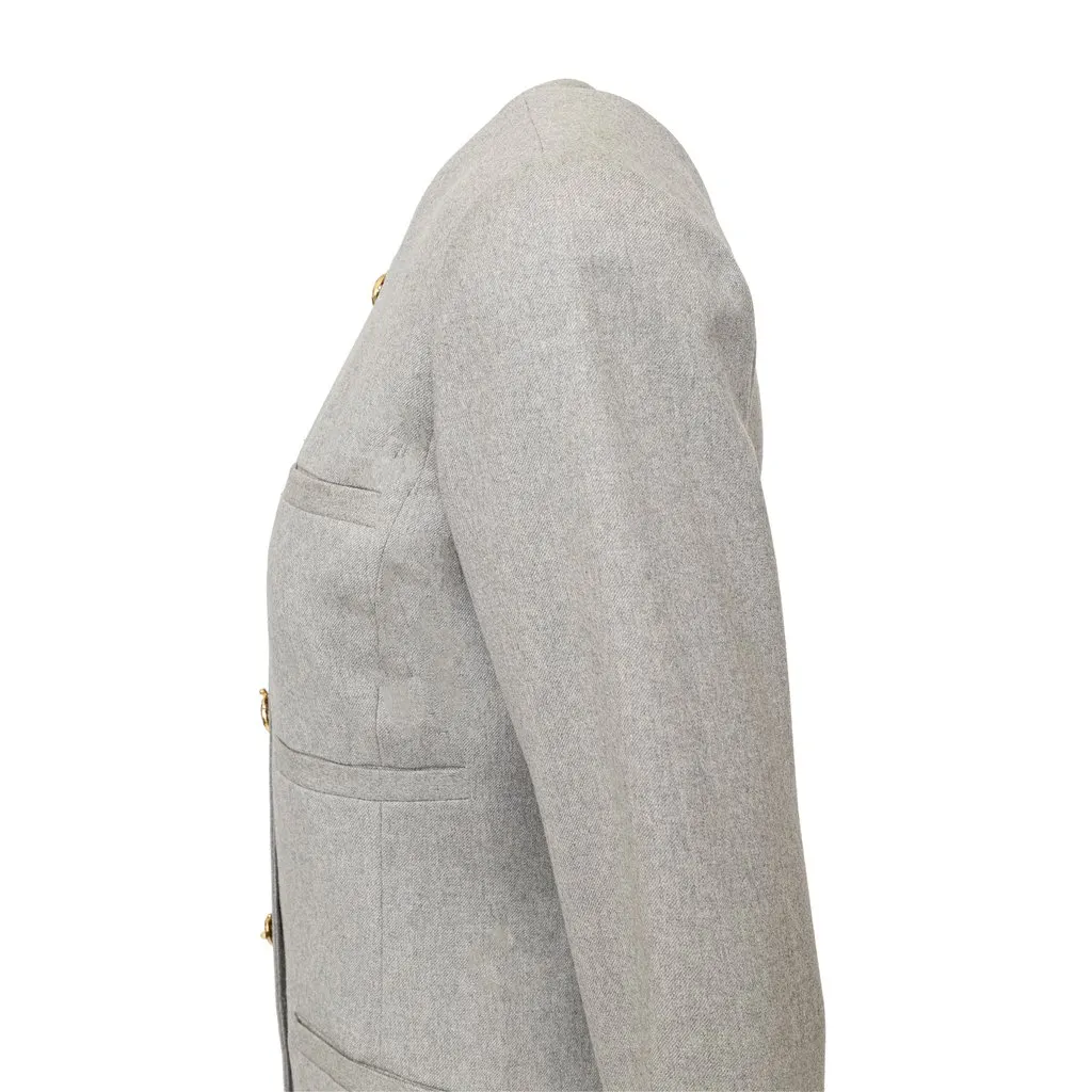 Valentino Miss V Wool Dress with Turtle Buttons - '90s Grey Wool Good - Model View