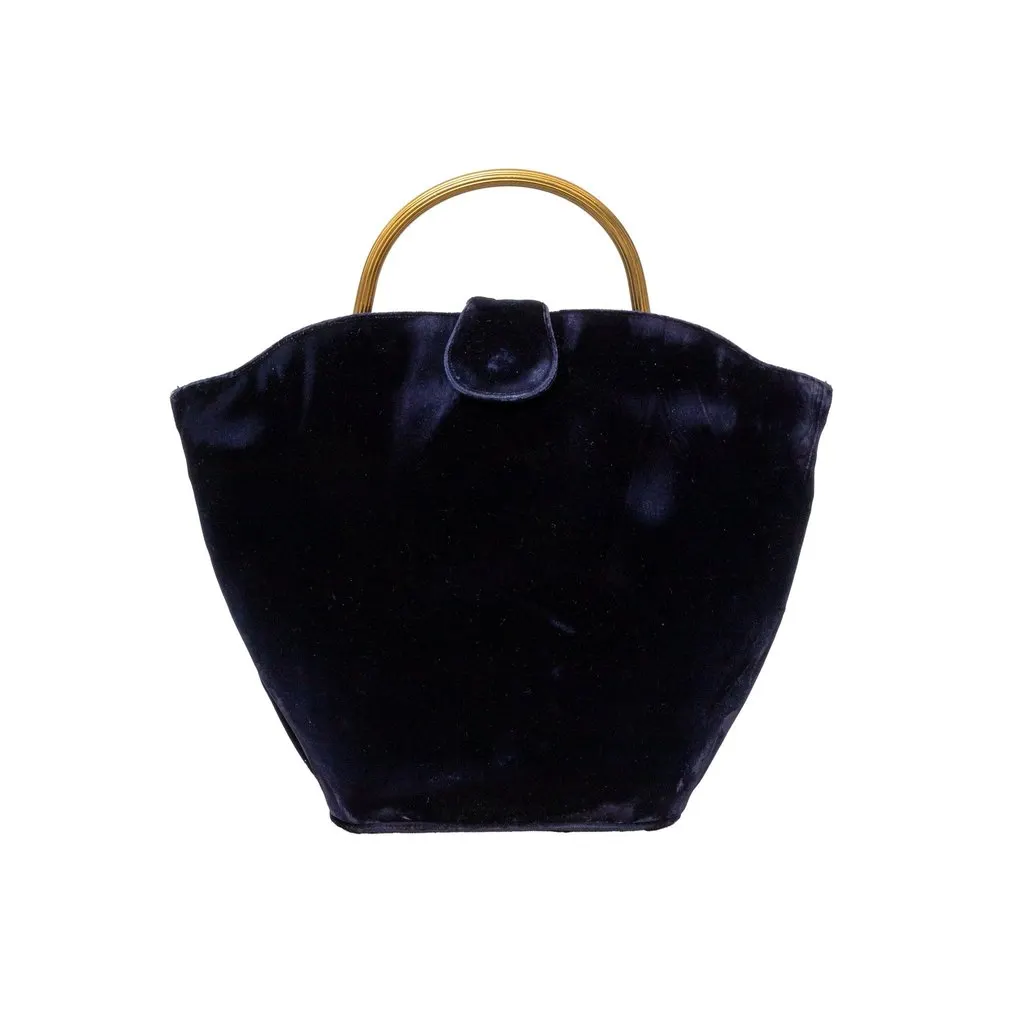 Unsigned Vintage Velvet Handbag - '90s Blue Velvet Good - Front View