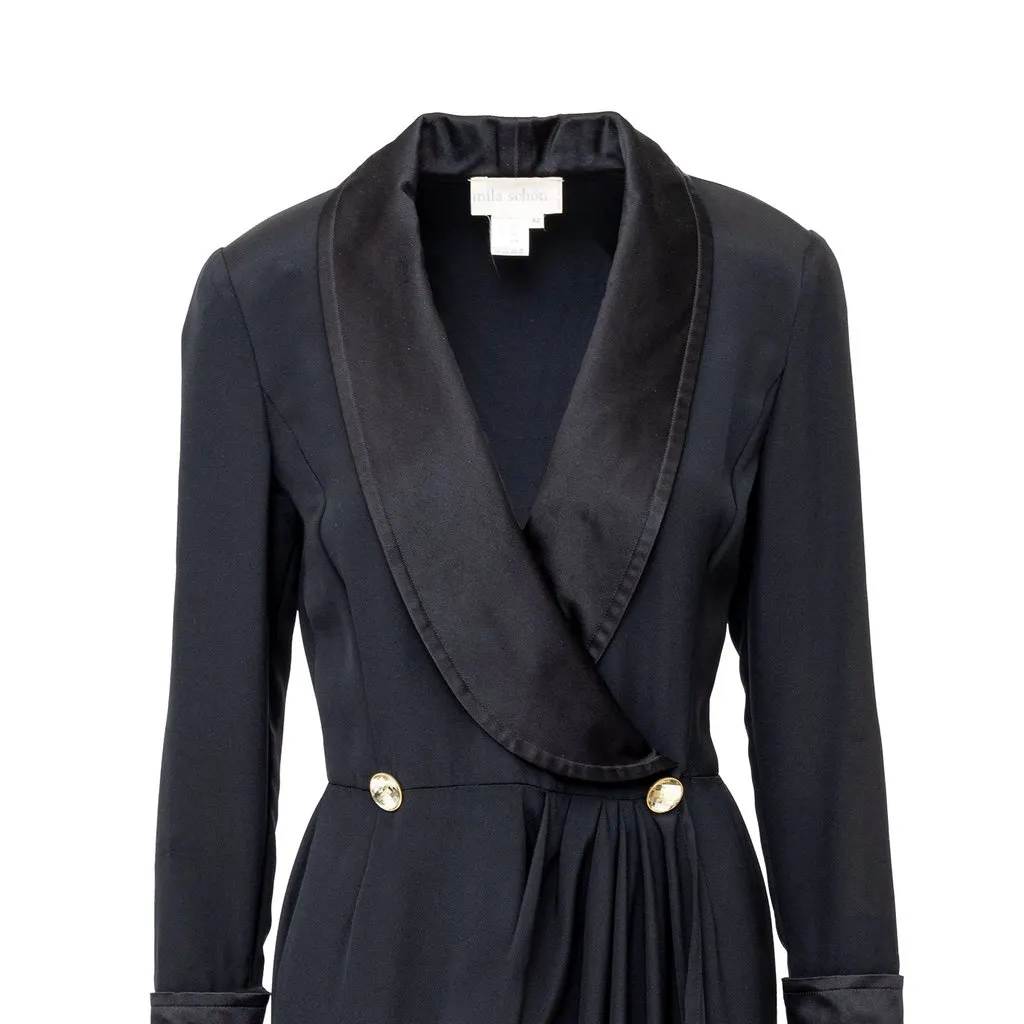 Unsigned Midi Dress - '70s Black Satin Good - Model View